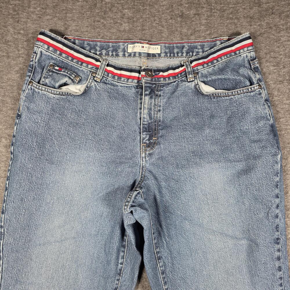 Tommy Hilfiger Jeans Womens 14 Blue Straight High Rise Logo Waistband Denim